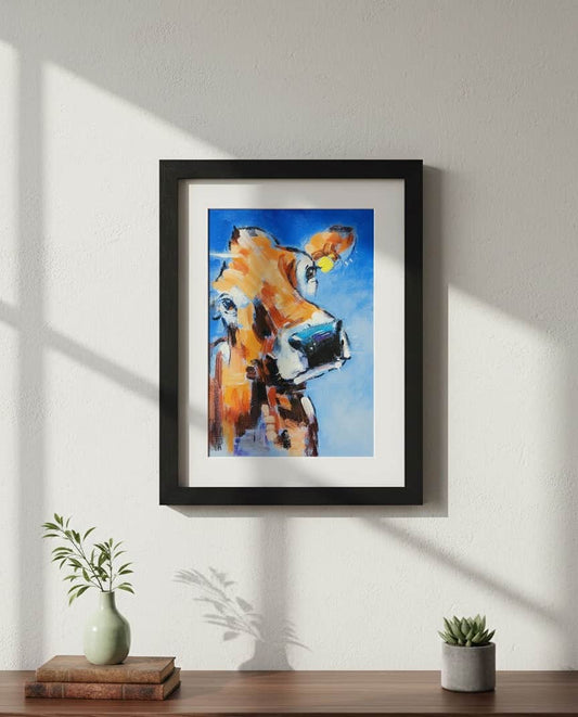 Original Irish Art Print THE CURIOUS COW FRAMED ART PRINT by Original Irish Art
