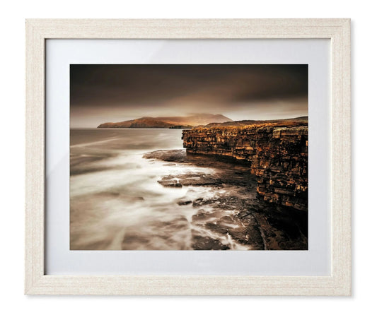Original Irish Art Print White DONEGAL CLIFFS AT MUCKROSS POINT | OPEN EDITION PRINT | FRAMED by Original Irish Art