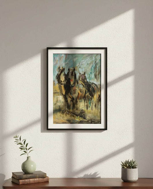 Original Irish Art Print WORKING HORSES FRAMED ART PRINT by Original Irish Art