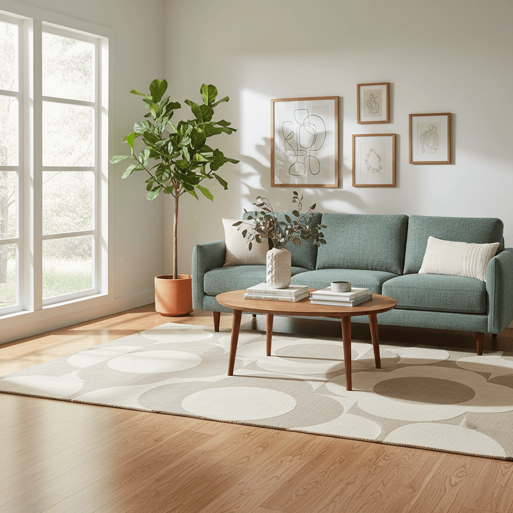 Orla Kiely (Brink & Campman) Designer Rugs 120 centimetres by 180 centimetres (3 feet 11 inches by 5 feet 11 inches) / Mushroom and Ecru ORLA KIELY PRISM FLOWER AREA RUG by Brink and Campman