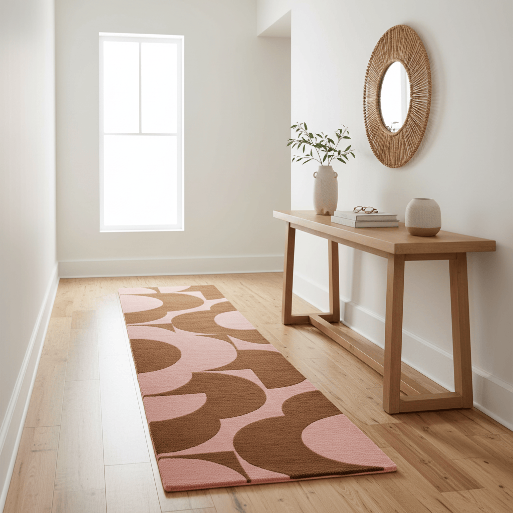 Orla Kiely (Brink & Campman) Designer Rugs 67 centimetres by 230 centimetres (2 feet 2 inches by 7 feet 7 inches) / Pink and Terracotta ORLA KIELY PRISM FLOWER AREA RUG by Brink and Campman