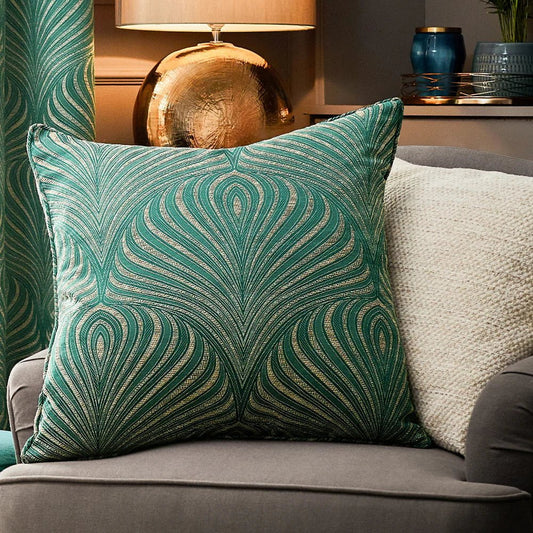 Paoletti Cushions Emerald Gatsby Jacquard Piped feather filled Cushion 55 x 55cm