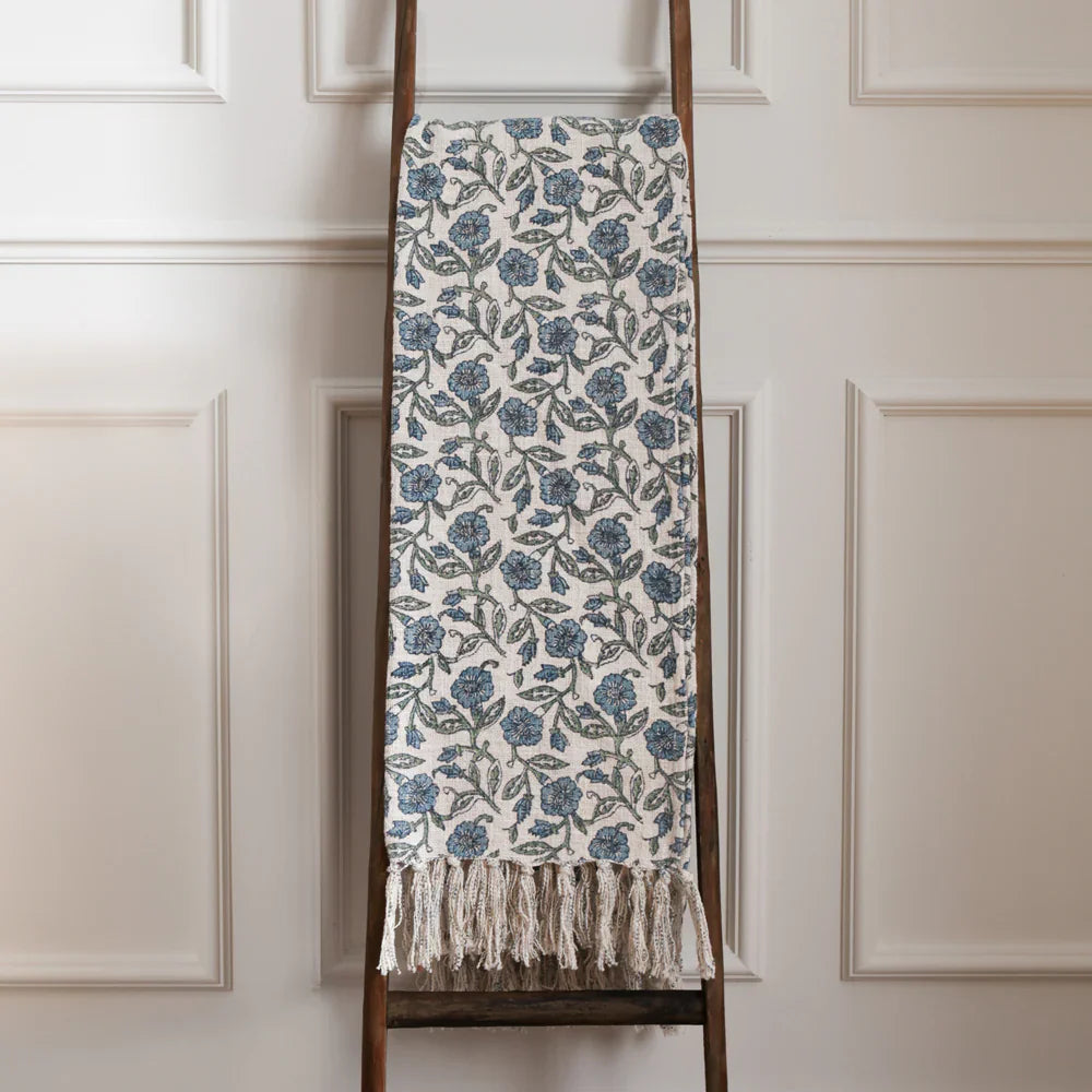 Paoletti (Riva Home) Bedspread/Throw Delph Blue DELPHINE PRINTED COTTON THROW by Paoletti