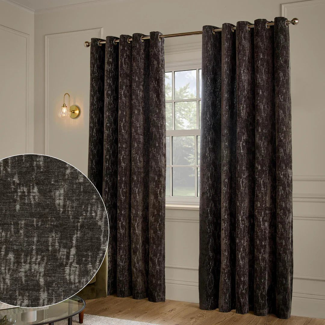 Paoletti (Riva Home) Curtains 168cm x 183cm / Charcoal AURELIO CHENILLE LINED EYELET CURTAINS
by Paoletti