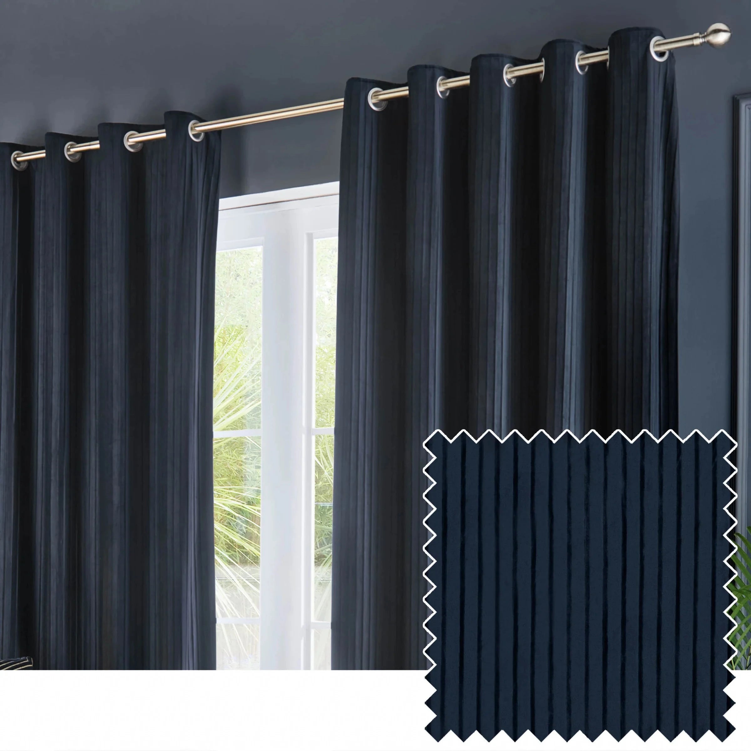 Paoletti (Riva Home) Curtains Corinthian Velvet Room Darkening Eyelet Curtains Midnight by Paoletti