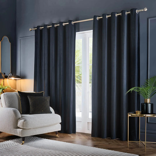 Paoletti (Riva Home) Curtains Corinthian Velvet Room Darkening Eyelet Curtains Midnight by Paoletti