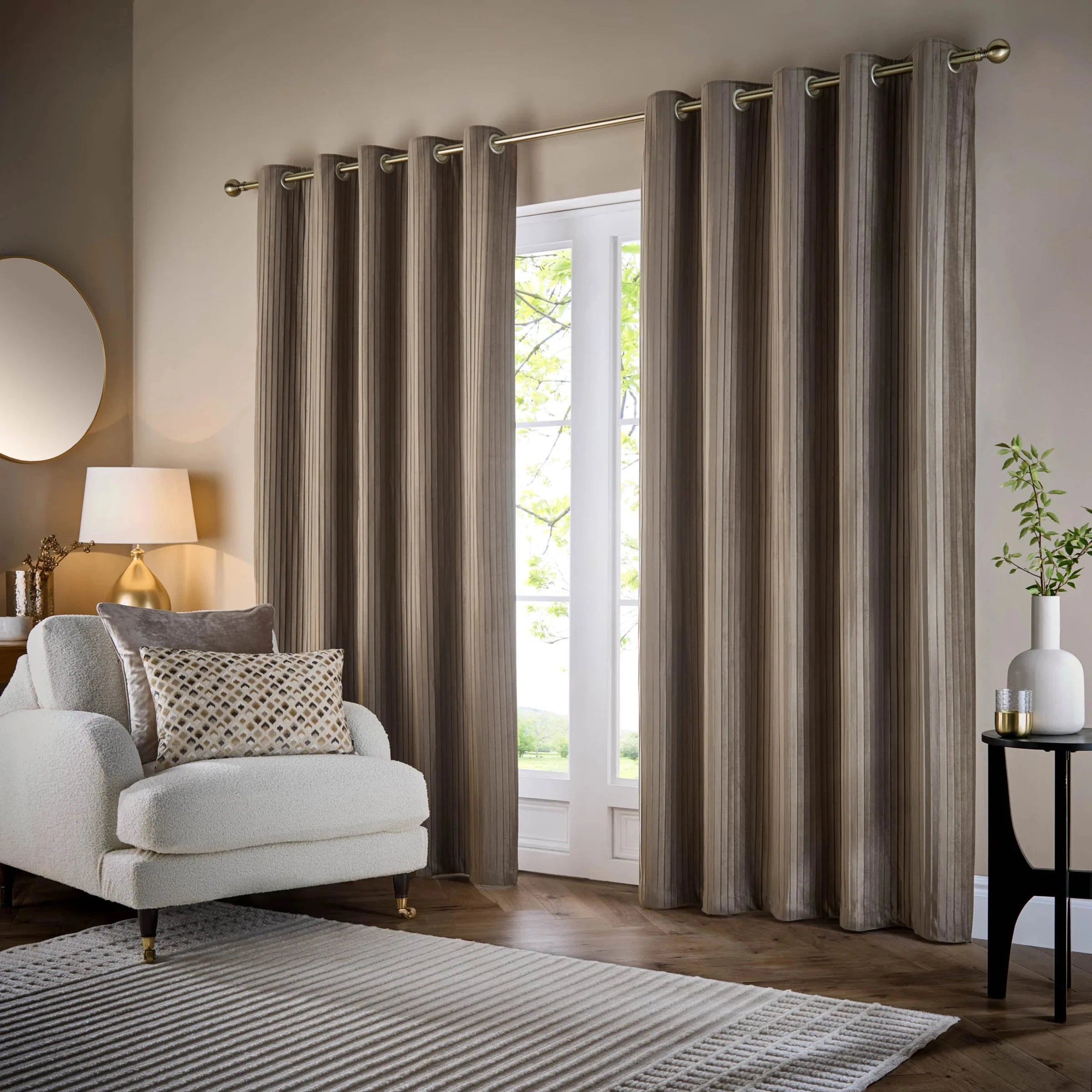 Paoletti (Riva Home) Curtains Corinthian Velvet Room Darkening Eyelet Curtains Mink by Paoletti