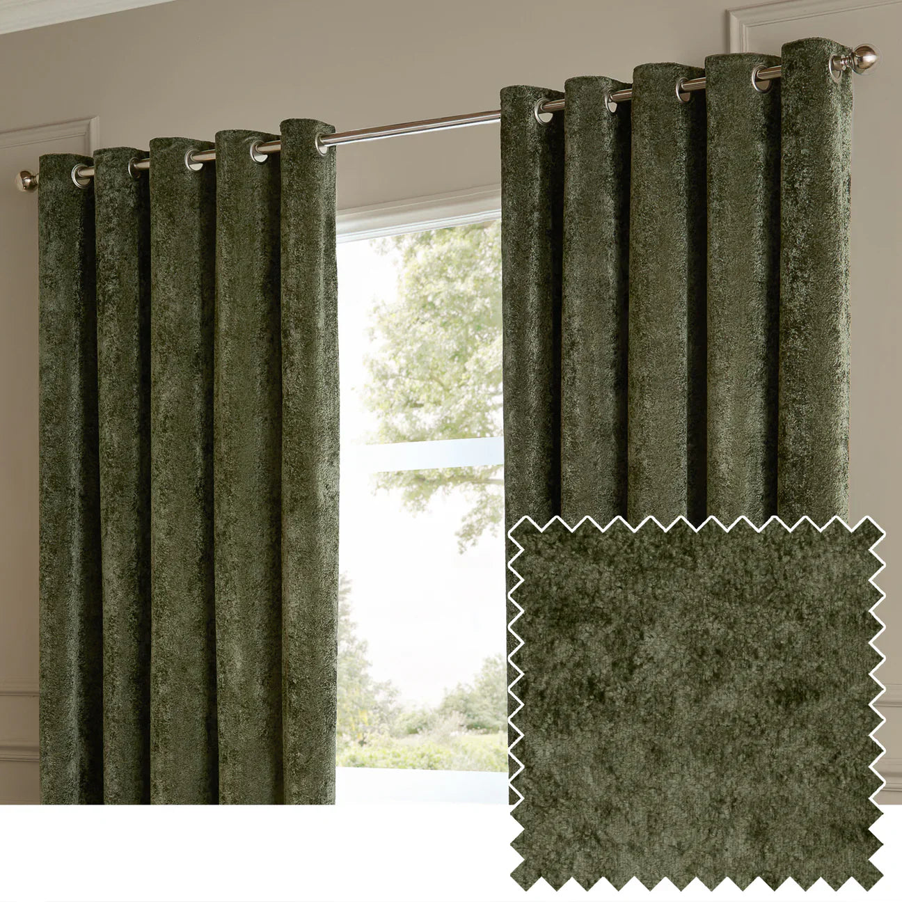 Paoletti (Riva Home) Curtains LUSTRE VELVET FULLY LINED EYELET CURTAINS MALACHITE GREEN by Paoletti