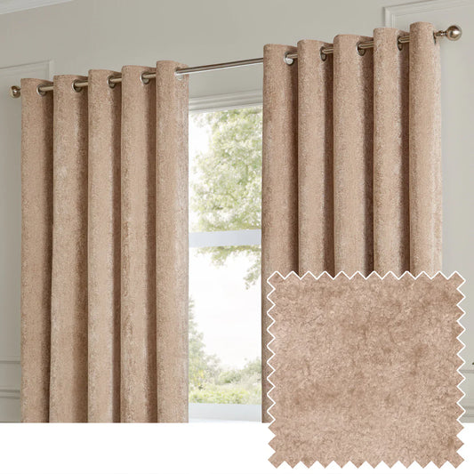 Paoletti (Riva Home) Curtains LUSTRE VELVET FULLY LINED EYELET CURTAINS OYSTER by Paoletti