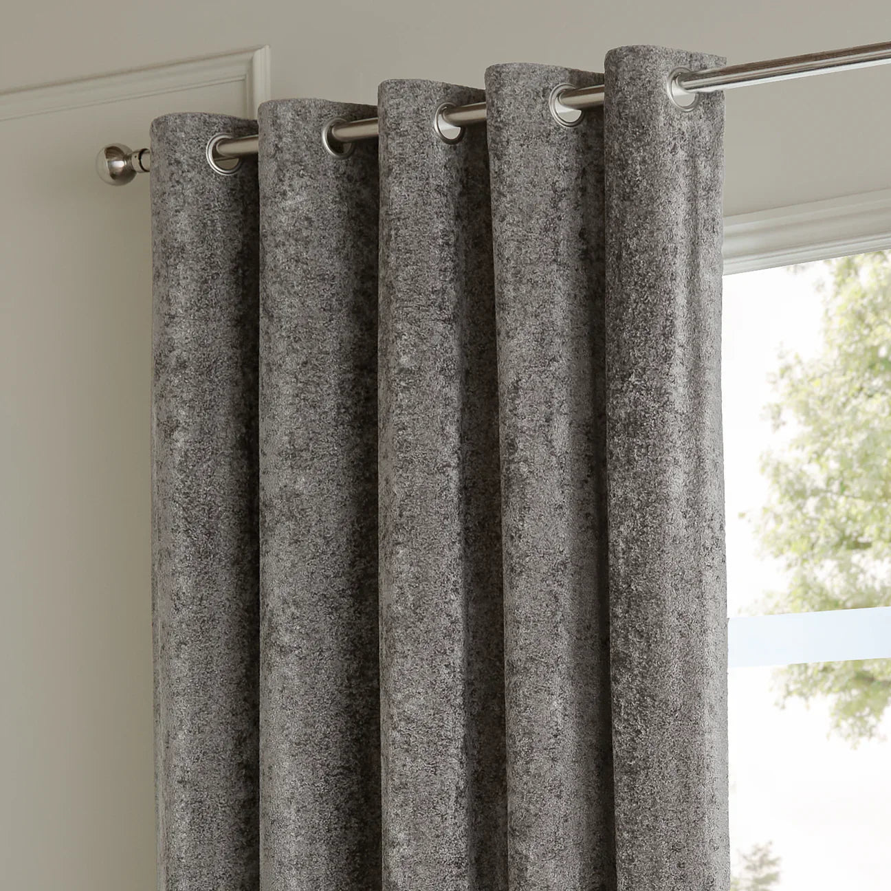 Paoletti (Riva Home) Curtains LUSTRE VELVET FULLY LINED EYELET CURTAINS PEWTER by Paoletti