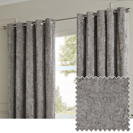 Paoletti (Riva Home) Curtains LUSTRE VELVET FULLY LINED EYELET CURTAINS PEWTER by Paoletti