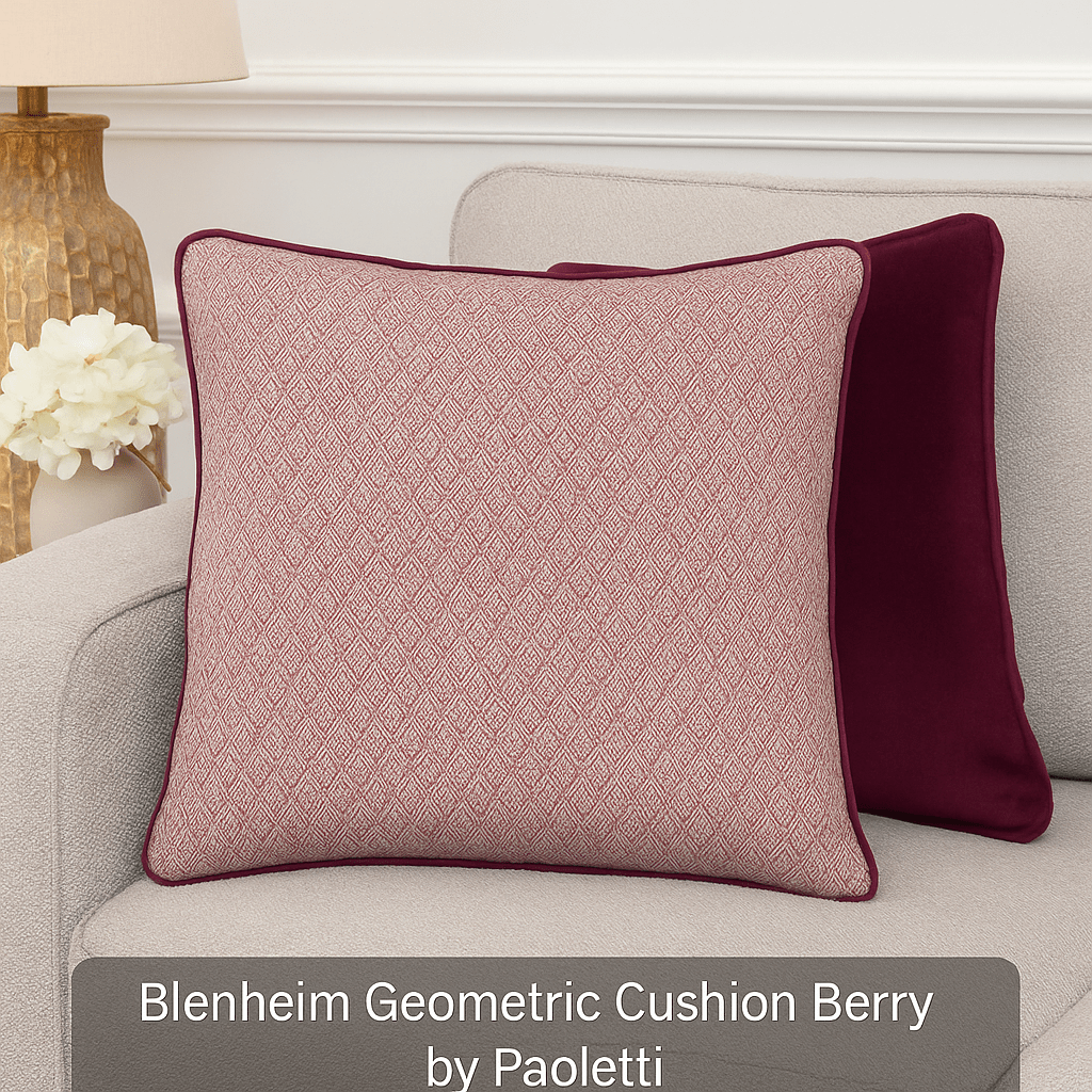 Paoletti (Riva Home) Cushions BLENHEIM GEOMETRIC CUSHION – BERRY 45 × 45 cm | Jacquard Front & Soft Velvet Reverse by Paoletti