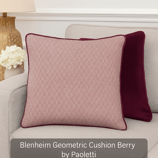 Paoletti (Riva Home) Cushions BLENHEIM GEOMETRIC CUSHION – BERRY 45 × 45 cm | Jacquard Front & Soft Velvet Reverse by Paoletti
