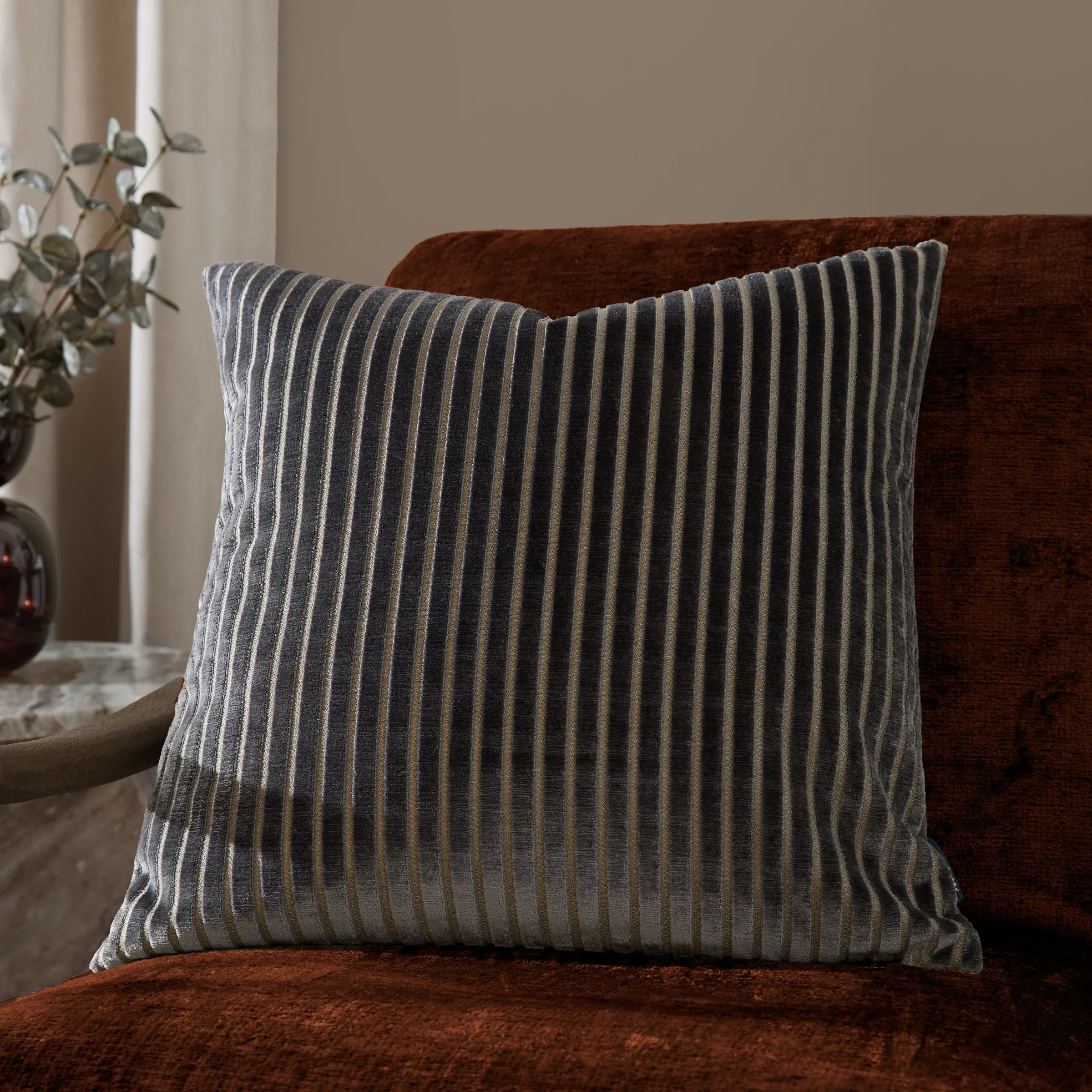 Paoletti (Riva Home) Cushions Charcoal SAVOY STRIPE VELVET CUSHION by Paoletti