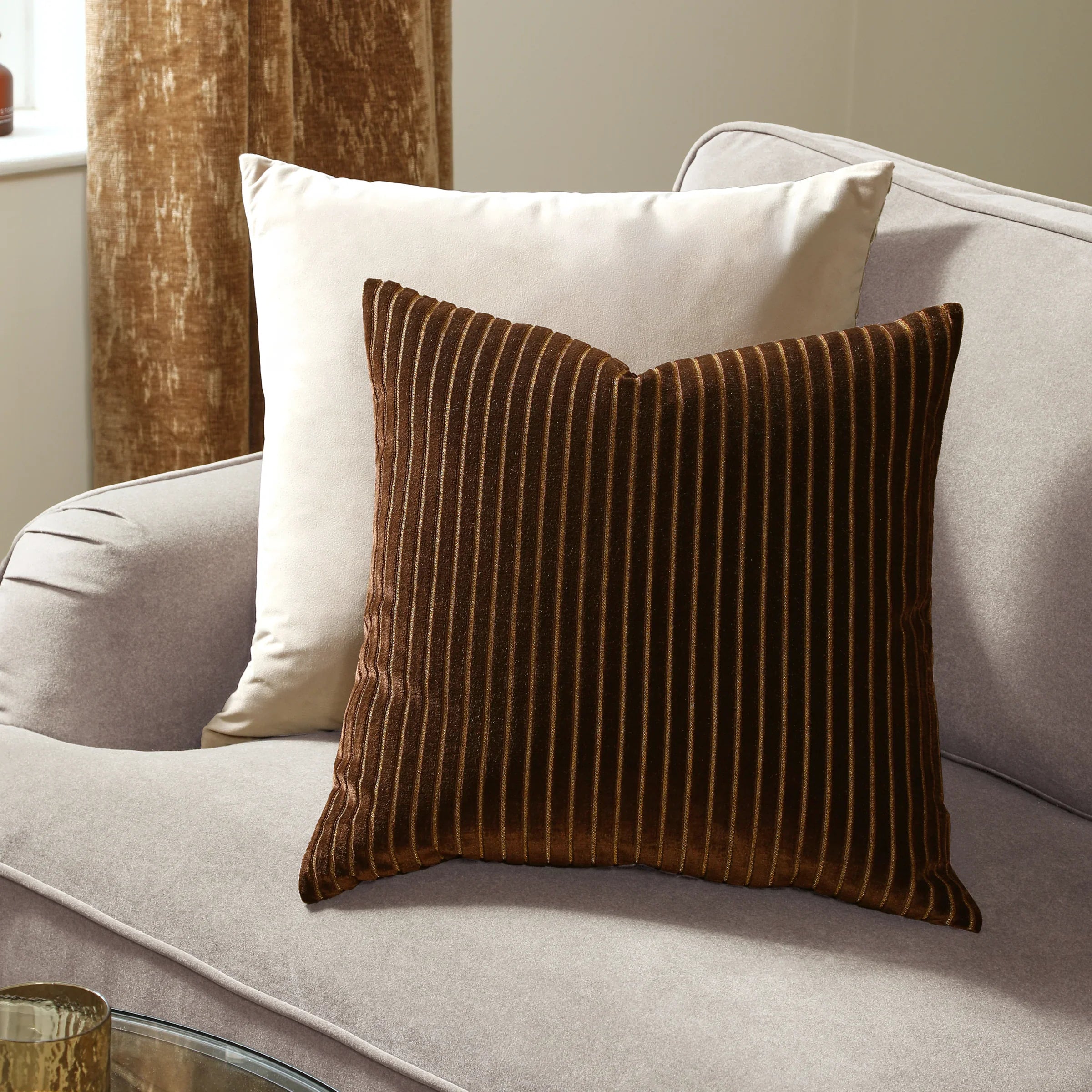 Paoletti (Riva Home) Cushions Chocolate SAVOY STRIPE VELVET CUSHION by Paoletti