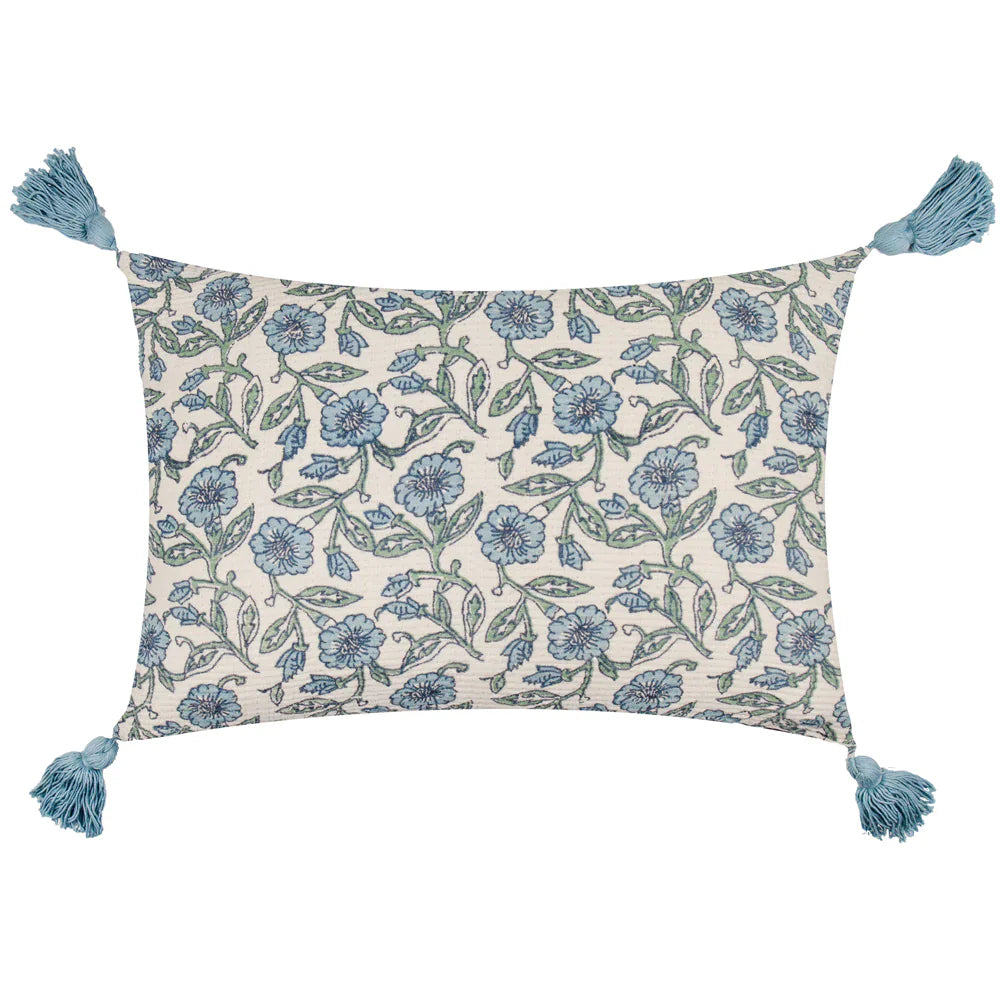 Paoletti (Riva Home) Cushions Delph Blue DELPHINE FLORAL TASSELLED CUSHION by Paoletti
