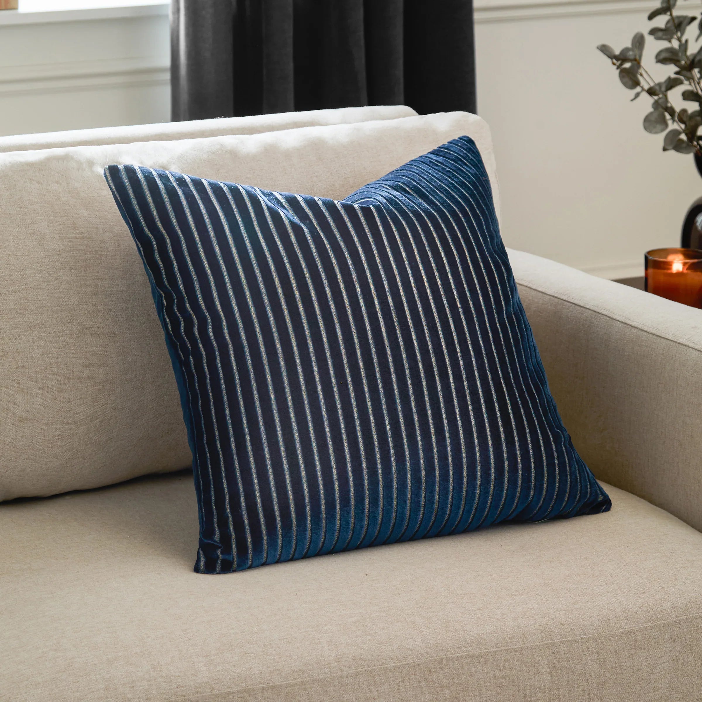 Paoletti (Riva Home) Cushions Navy SAVOY STRIPE VELVET CUSHION by Paoletti