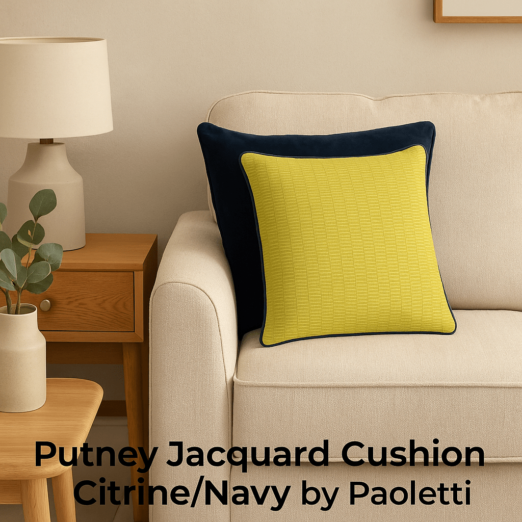 Paoletti (Riva Home) Cushions PUTNEY JACQUARD CUSHION – Citrine/Navy by Paoletti