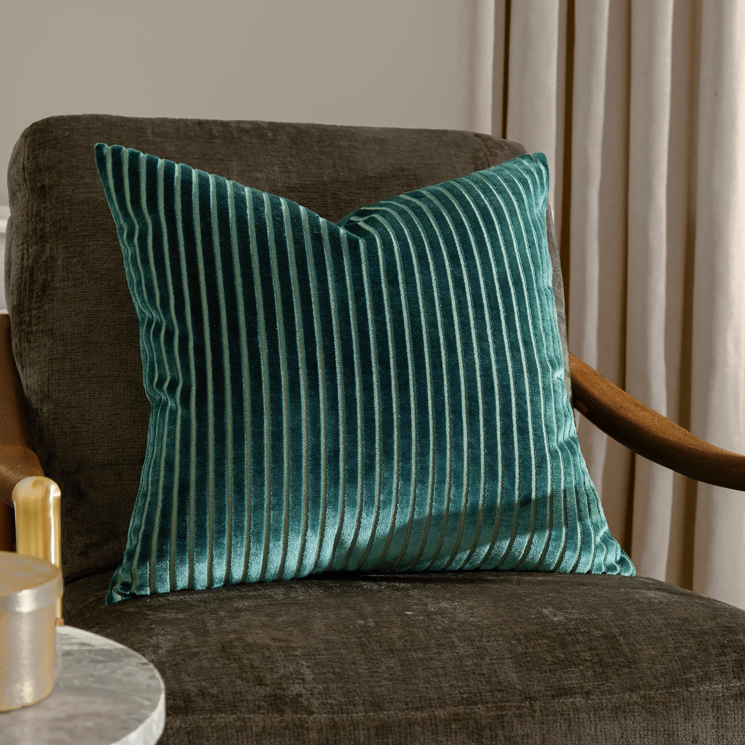 Paoletti (Riva Home) Cushions Teal SAVOY STRIPE VELVET CUSHION by Paoletti