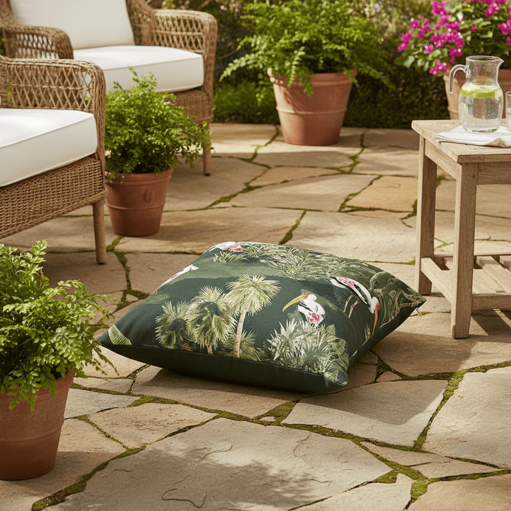 Paoletti (Riva Home) Outdoor Cushion Bottle Green Platalea 43cm Outdoor Floor Cushion by Paoletti in Blush or Bottle Green