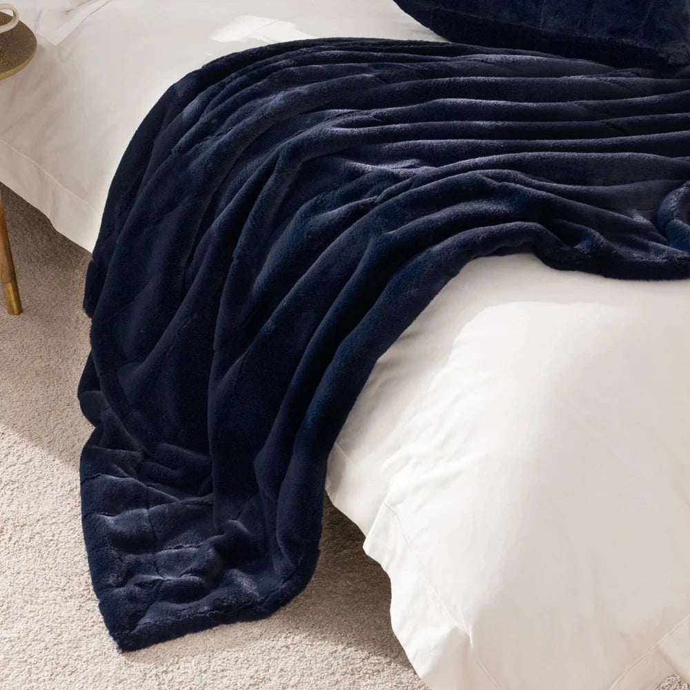 Paoletti (Riva Home) Throw 130cm x 180cm / Navy Empress Super Soft Faux Fur Throw by Paoletti