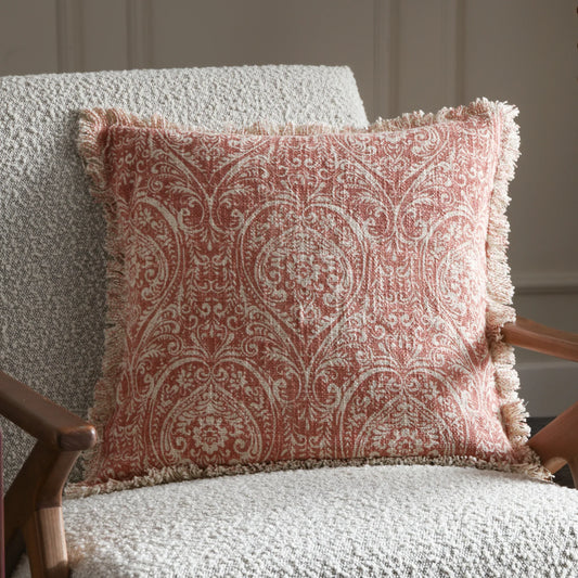 Paoletti Seventy Three (Riva Home) Cushions Paoletti - Seventy Three Durelle Damask Fringed Feather Filled Cushion Coral