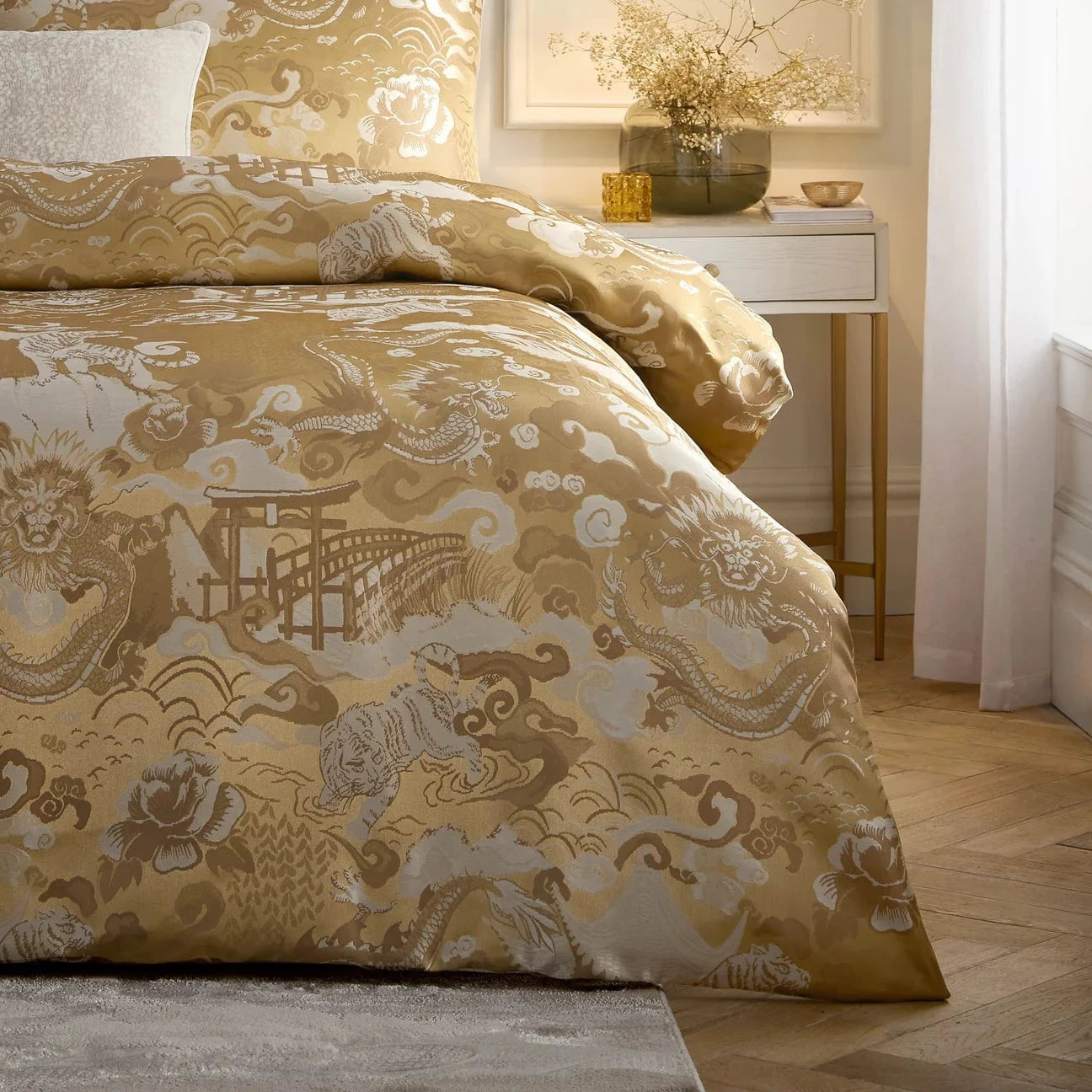 Paoletti Seventy Three (Riva Home) Duvet Cover set BARANSU JACQUARD DUVET COVER SET |GOLD| by Paoletti
