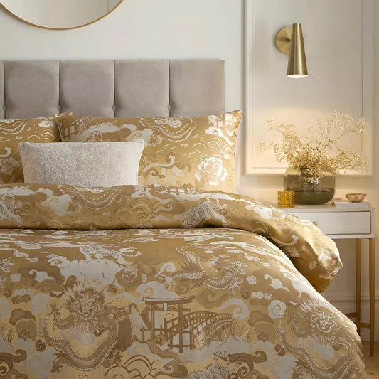 Paoletti Seventy Three (Riva Home) Duvet Cover set BARANSU JACQUARD DUVET COVER SET |GOLD| by Paoletti