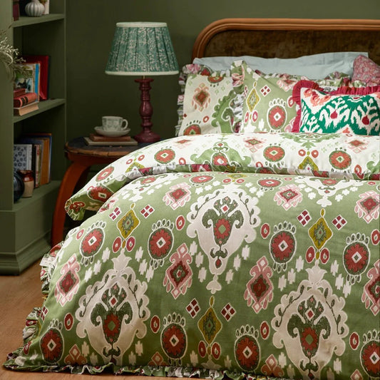 Paoletti Seventy Three (Riva Home) Duvet Cover set DAWSON IKAT REVERSIBLE DUVET COVER SET CEDAR GREEN | by Paoletti