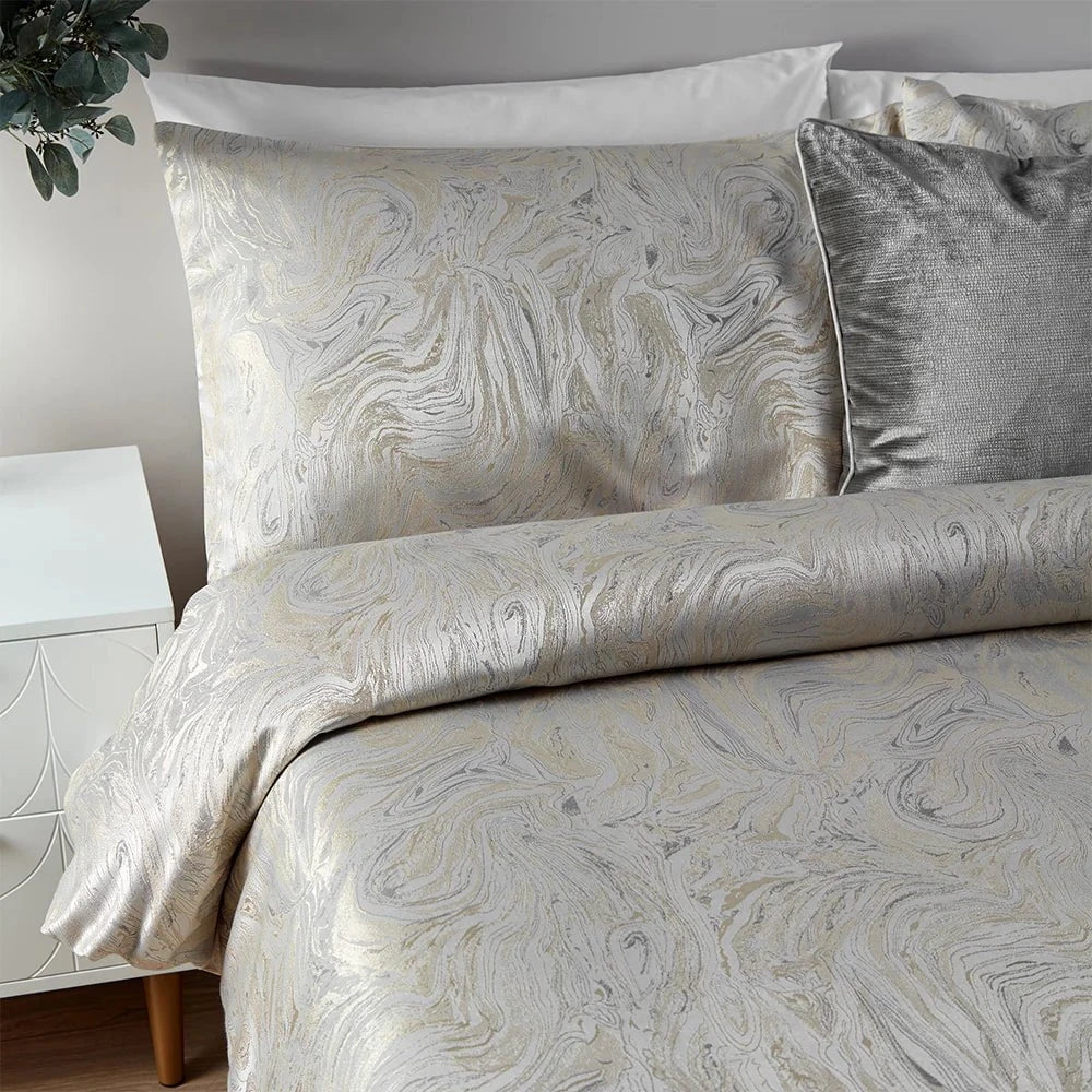 Paoletti Seventy Three (Riva Home) Duvet Cover set MARBLE JACQUARD DUVET COVER SET – OYSTER by Paoletti
