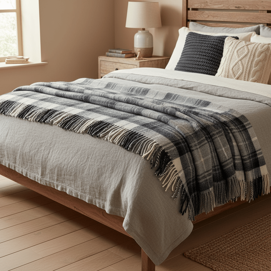 Remony Lambswool Throw Lindores Slate Lindores Marino Lambswool Throws by Remony