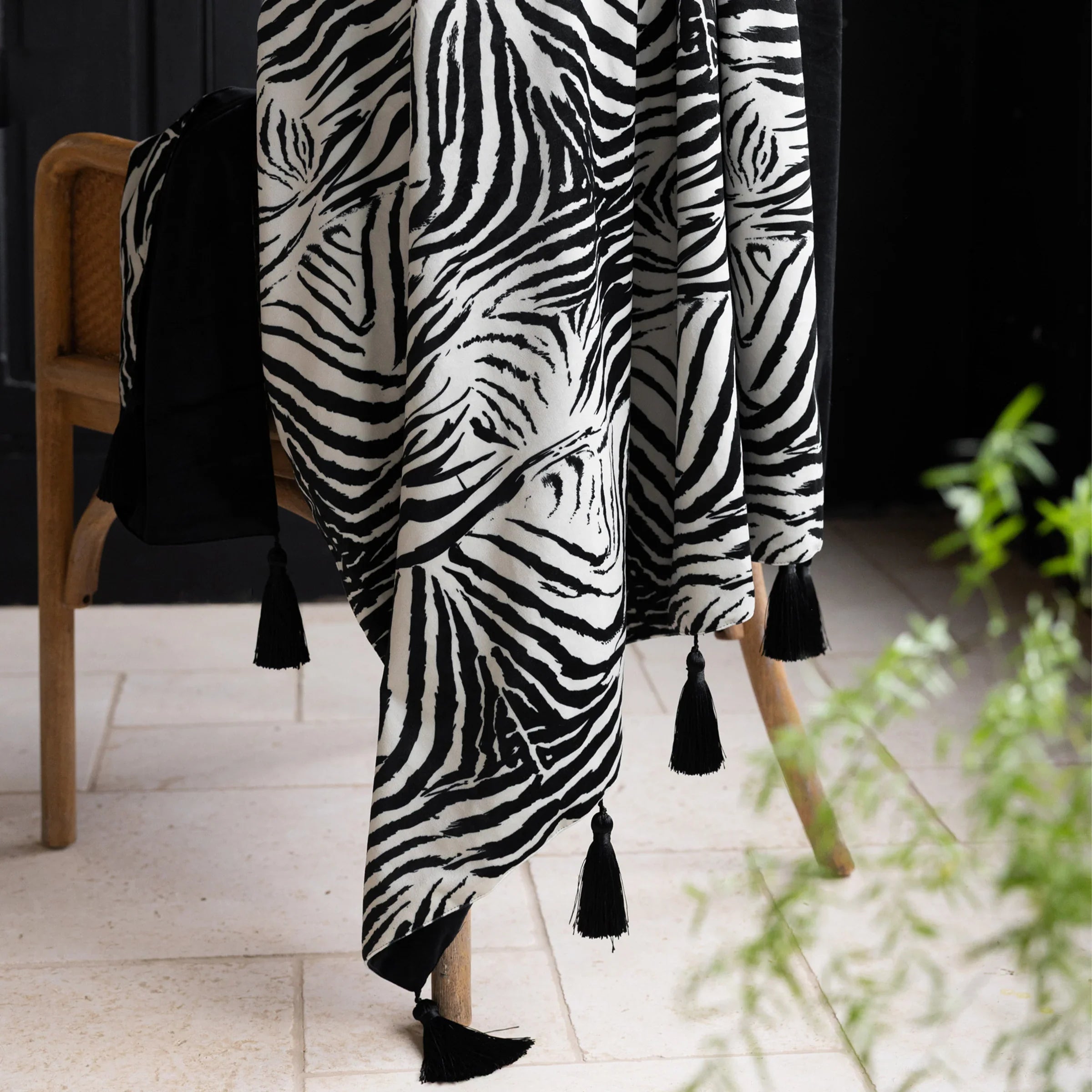 Rockett St George (Riva Home) Bedspread/Throw DIRTY ZEBRA TASSELLED VELVET THROW - BLACK by Rockett St George