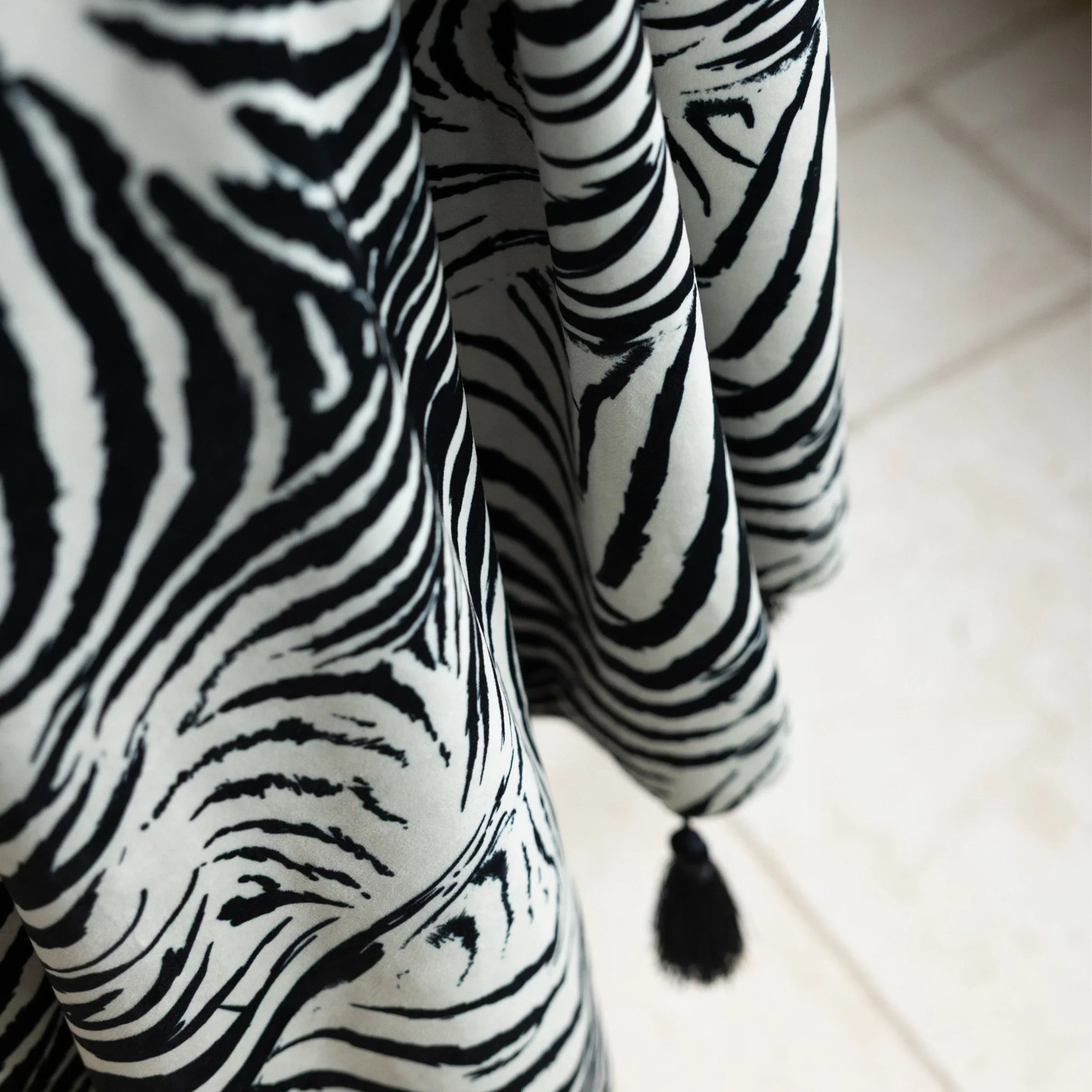 Rockett St George (Riva Home) Bedspread/Throw DIRTY ZEBRA TASSELLED VELVET THROW - BLACK by Rockett St George