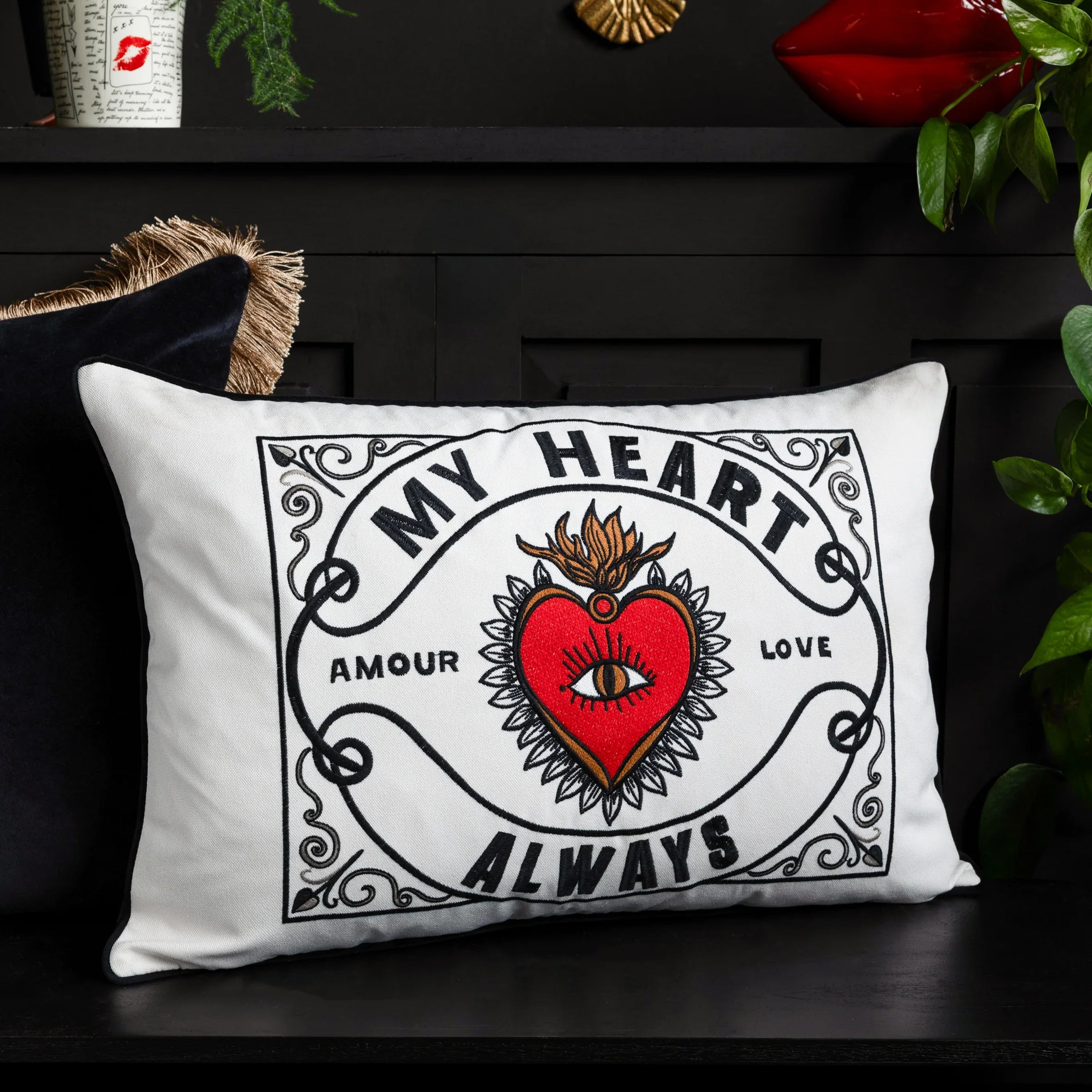 Rockett St George (Riva Home) Cushions MY HEART ALWAYS FEATHER FILLED EMBROIDERED CUSHION – NATURAL by Rockett St George