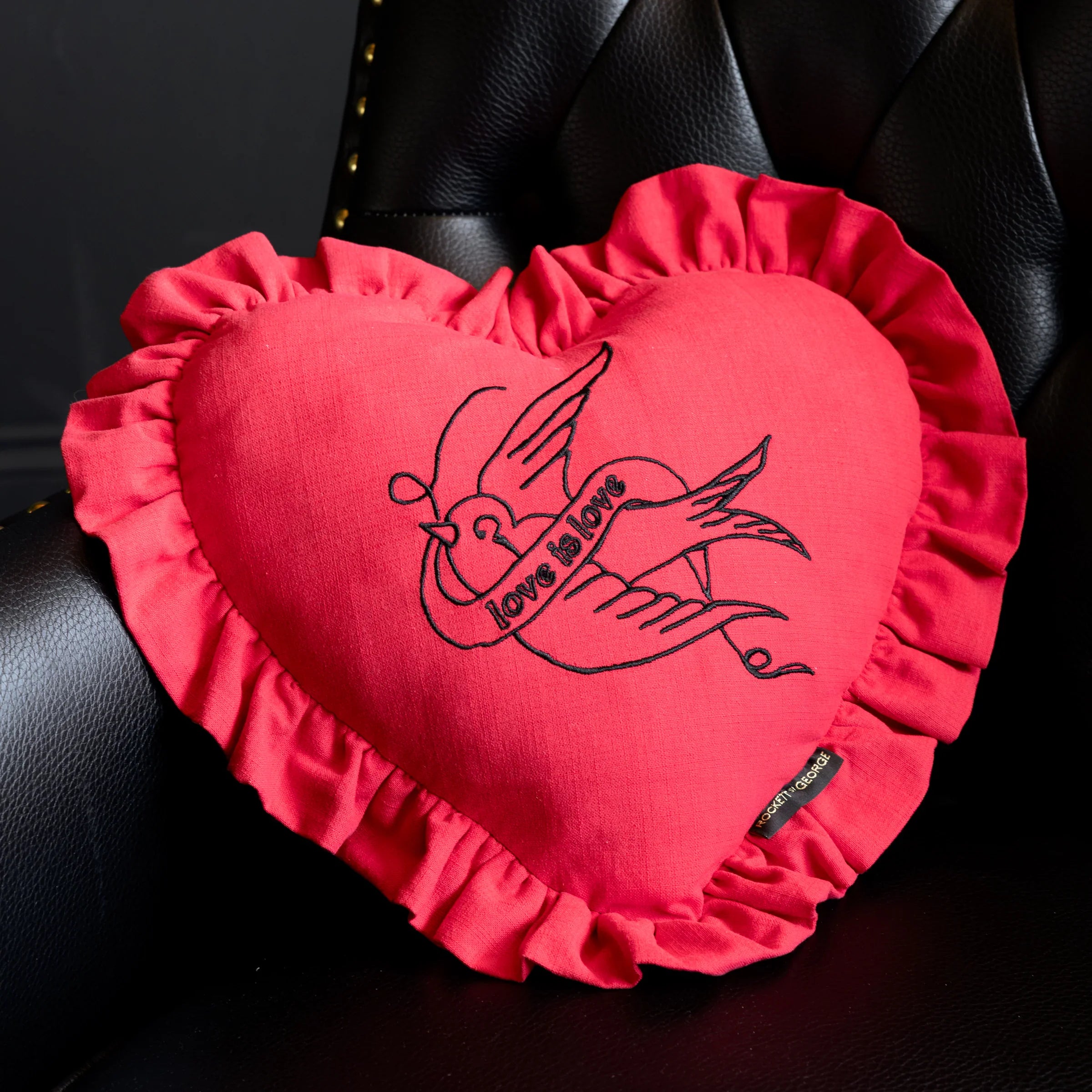 Rockett St George (Riva Home) Cushions PILLOW TALK HEART EMBROIDERED CUSHION – HAUTE RED by Rockett St George