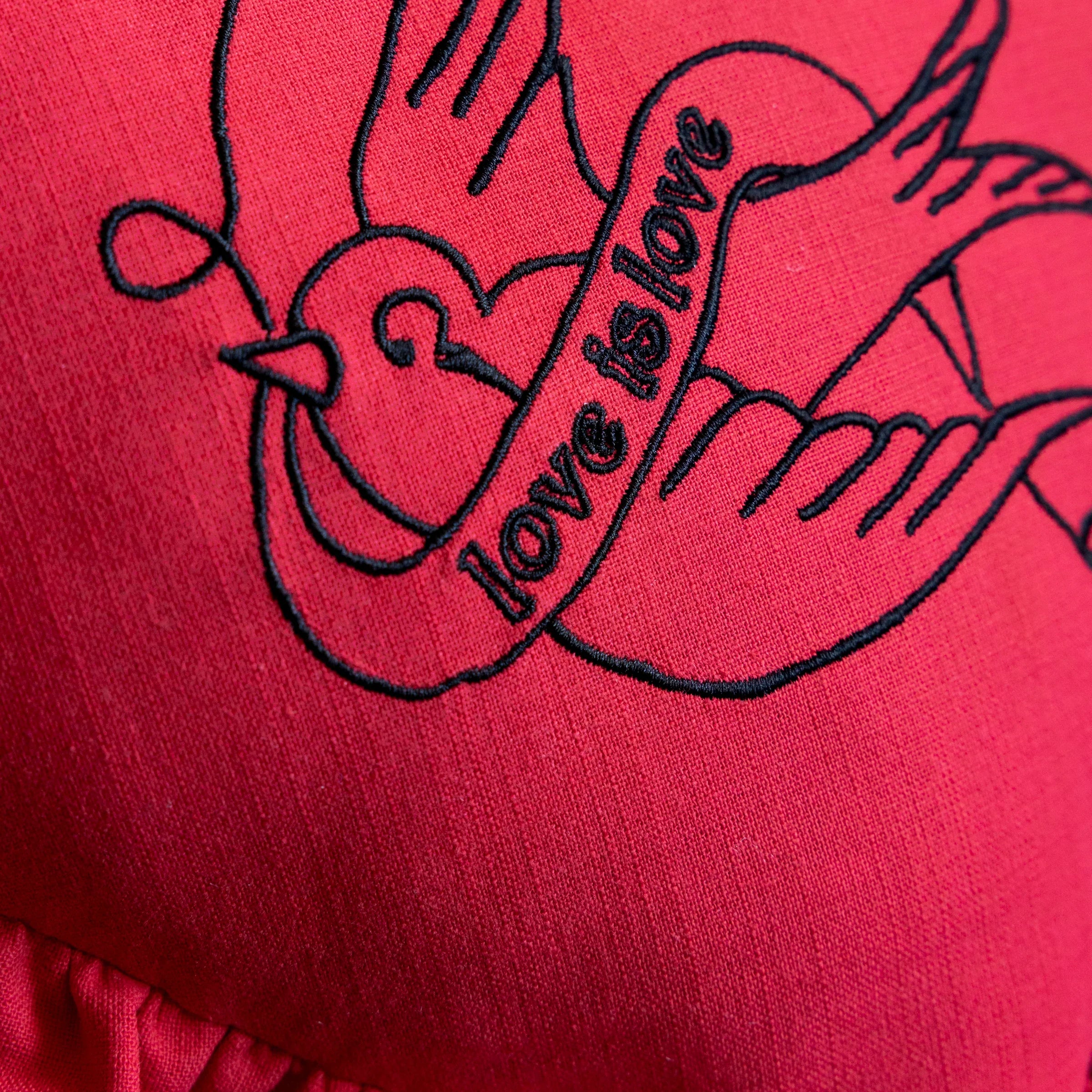 Rockett St George (Riva Home) Cushions PILLOW TALK HEART EMBROIDERED CUSHION – HAUTE RED by Rockett St George