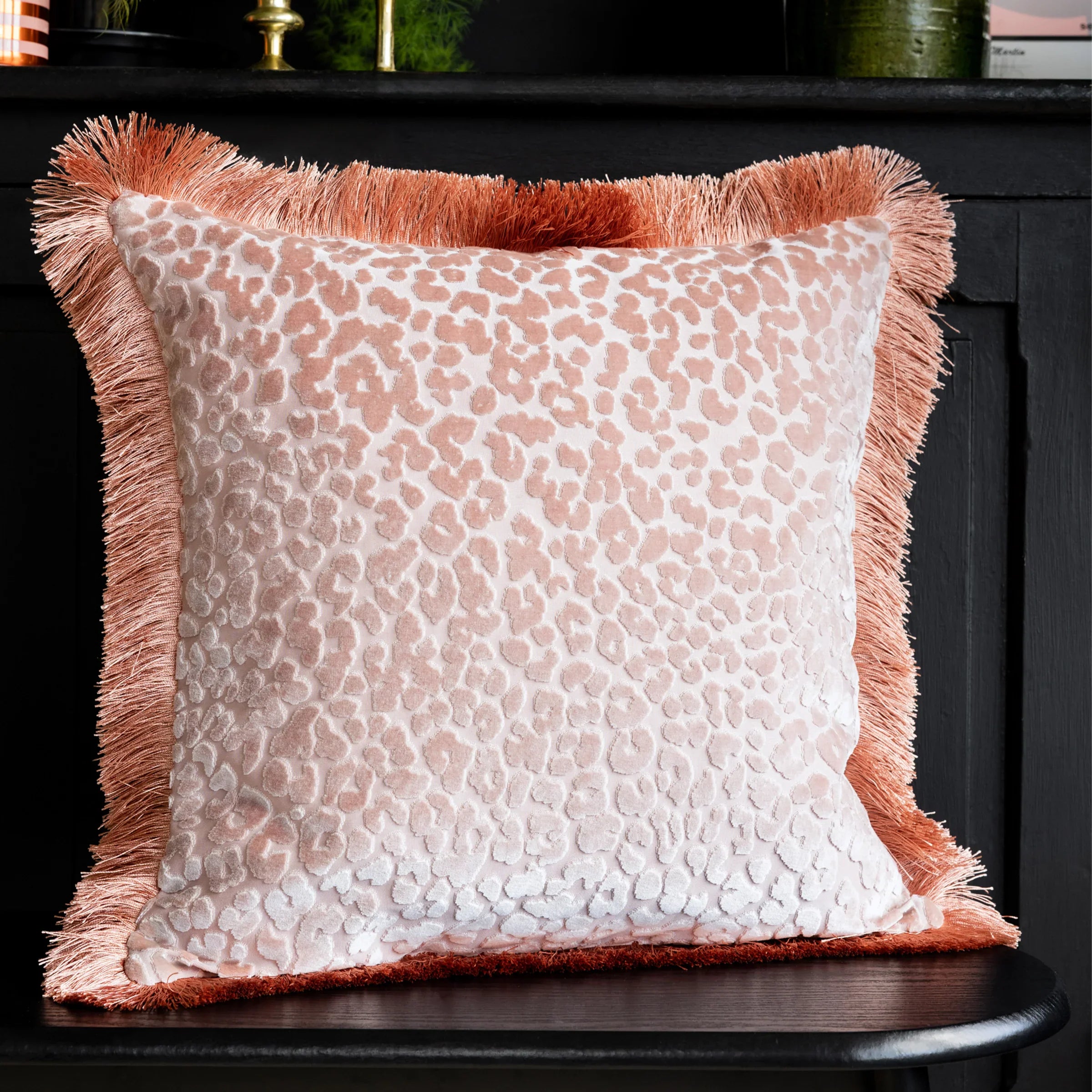 Rockett St George (Riva Home) Cushions Pink LEOPARD LOVE CUT VELVET CUSHION – BLACK, GREEN, CARAMEL OR PINK by Rockett St George