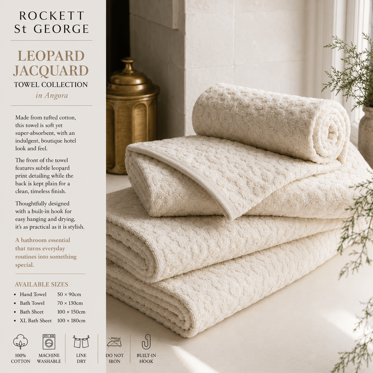 Rockett St George (Riva Home) Home Accessories Angora / Hand Towel • 50 × 90cm LEOPARD JACQUARD 100% COTTON TOWEL COLLECTION by Rockett St George