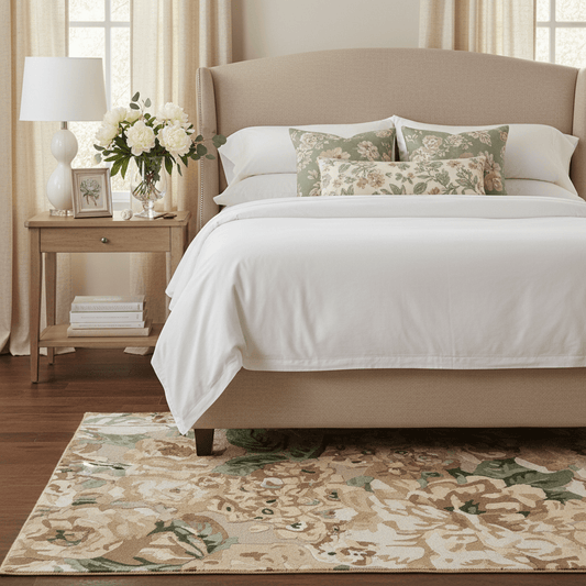 Sanderson (Brink & Campman) Designer Rugs 140 centimetres by 200 centimetres (approx. 4 foot 7 inches by 6 foot 7 inches) / Birch SANDERSON ROSE AND PEONY AREA RUG by Brink and Campman