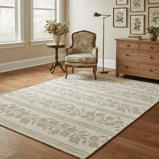 Sanderson (Brink & Campman) Designer Rugs 140 centimetres by 200 centimetres (approx. 4 foot 7 inches by 6 foot 7 inches) / Flax SANDERSON ANAAR AREA RUG by Brink and Campman