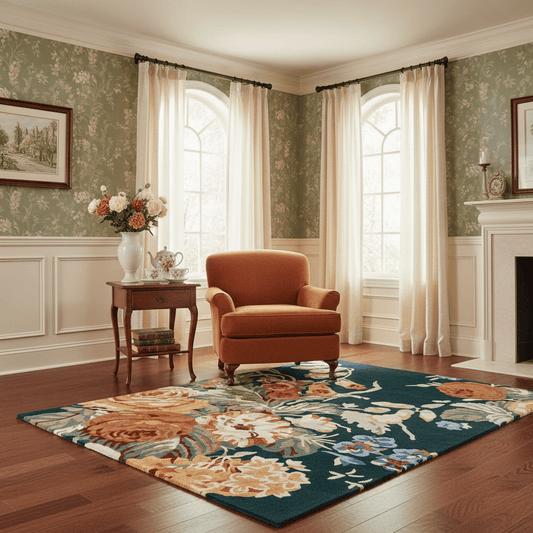 Sanderson (Brink & Campman) Designer Rugs 140 centimetres by 200 centimetres (approx. 4 foot 7 inches by 6 foot 7 inches) / Navy with Burnt Orange SANDERSON STAPLETON PARK AREA RUG by Brink and Campman