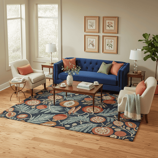 Sanderson (Brink & Campman) Designer Rugs 140 centimetres by 200 centimetres (approx. 4 foot 7 inches by 6 foot 7 inches) / Turmeric Indigo SANDERSON JACKFRUIT AREA RUG by Brink & Campman