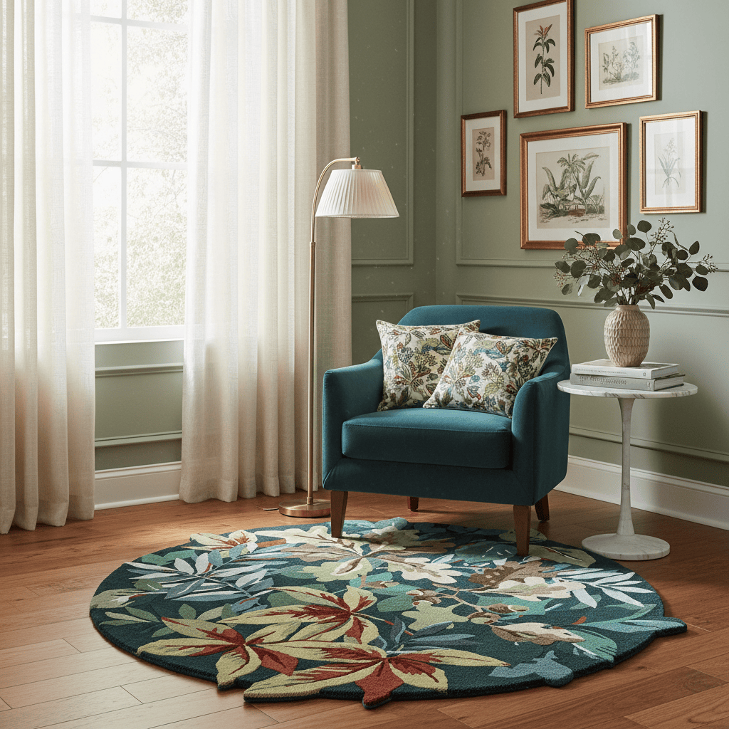 Sanderson (Brink & Campman) Designer Rugs 150 centimetre Round (approx. 4 foot 11 inches) / Forest Green SANDERSON ROBIN'S WOOD AREA RUG by Brink & Campman