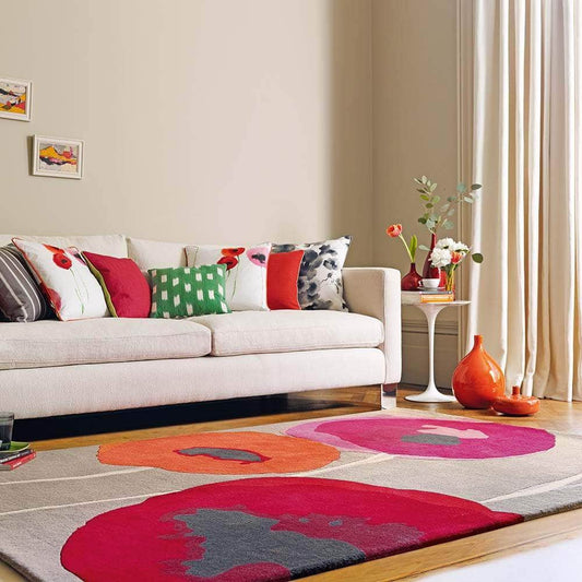 Sanderson (Brink & Campman) Designer Rugs Sanderson Poppies Pure New Wool Rug in Red/Orange by Brink & Campman