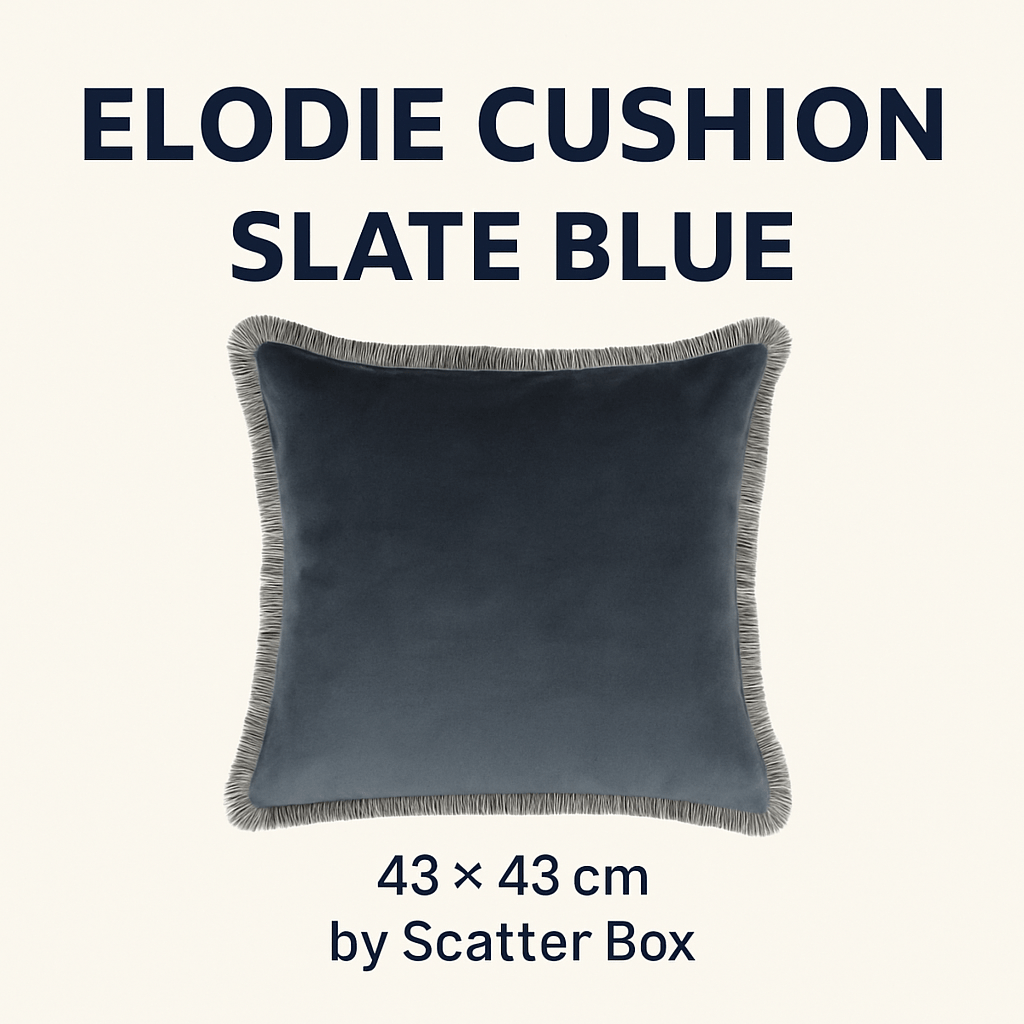 Scatter Box Cushions Elodie Fringed Cushion Slate Blue | 43 × 43 cm Feather-Fill by Scatter Box