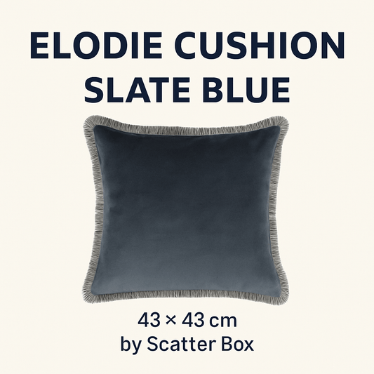Scatter Box Cushions Elodie Fringed Cushion Slate Blue | 43 × 43 cm Feather-Fill by Scatter Box