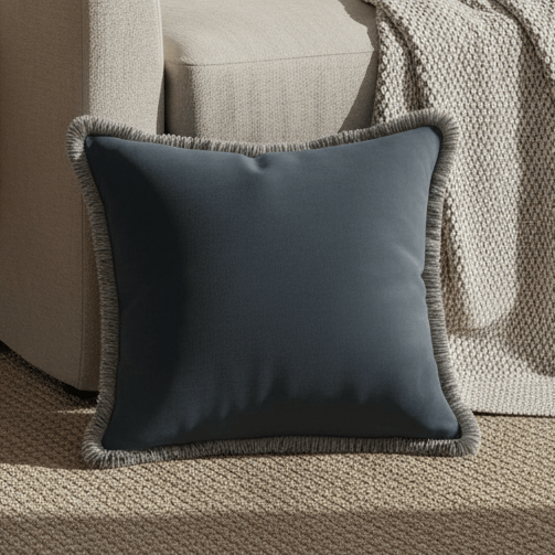 Scatter Box Cushions Elodie Fringed Cushion Slate Blue | 43 × 43 cm Feather-Fill by Scatter Box