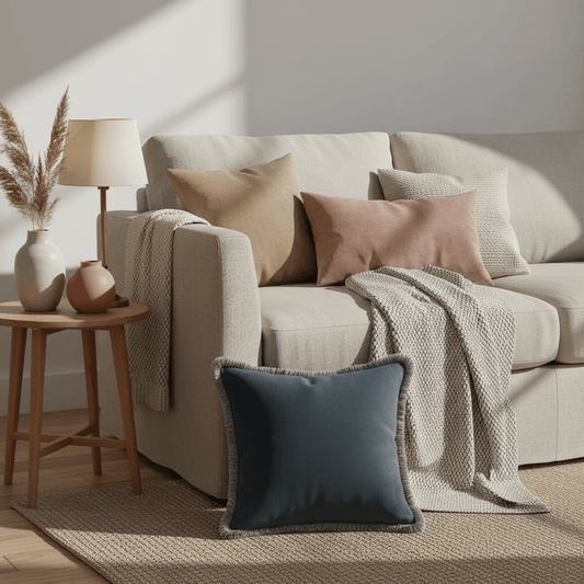 Scatter Box Cushions Elodie Fringed Cushion Slate Blue | 43 × 43 cm Feather-Fill by Scatter Box