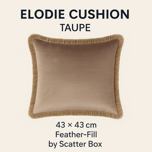 Scatter Box Cushions Elodie Fringed Cushion Taupe | 43 × 43 cm Feather-Fill by Scatter Box