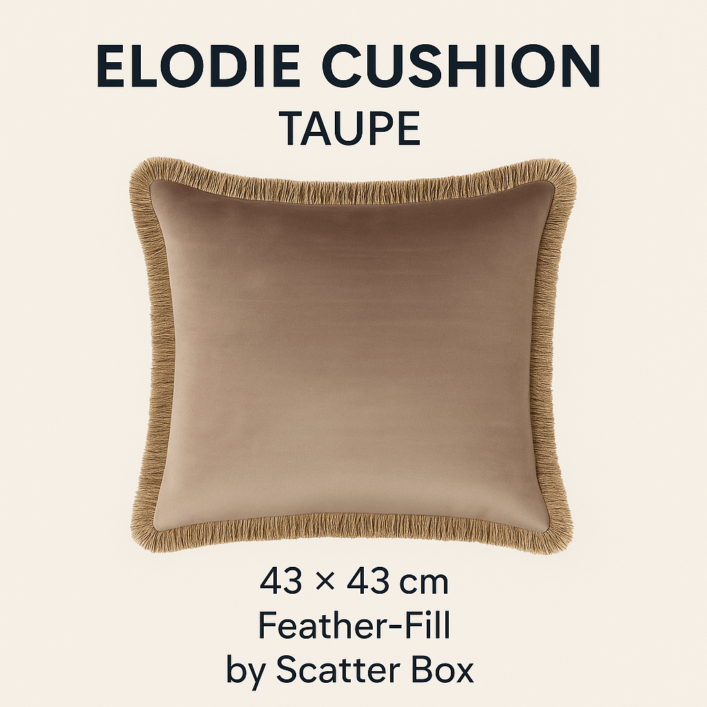 Scatter Box Cushions Elodie Fringed Cushion  Taupe | 43 × 43 cm Feather-Fill by Scatter Box
